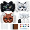 Therian Mask Kit – 3 Cat Masks Base, 4 Colored Felts, 3 Eye Mesh Pieces 12 Paints, DIY Animal Cat Fox Mask Craft Kit, Furry Masks