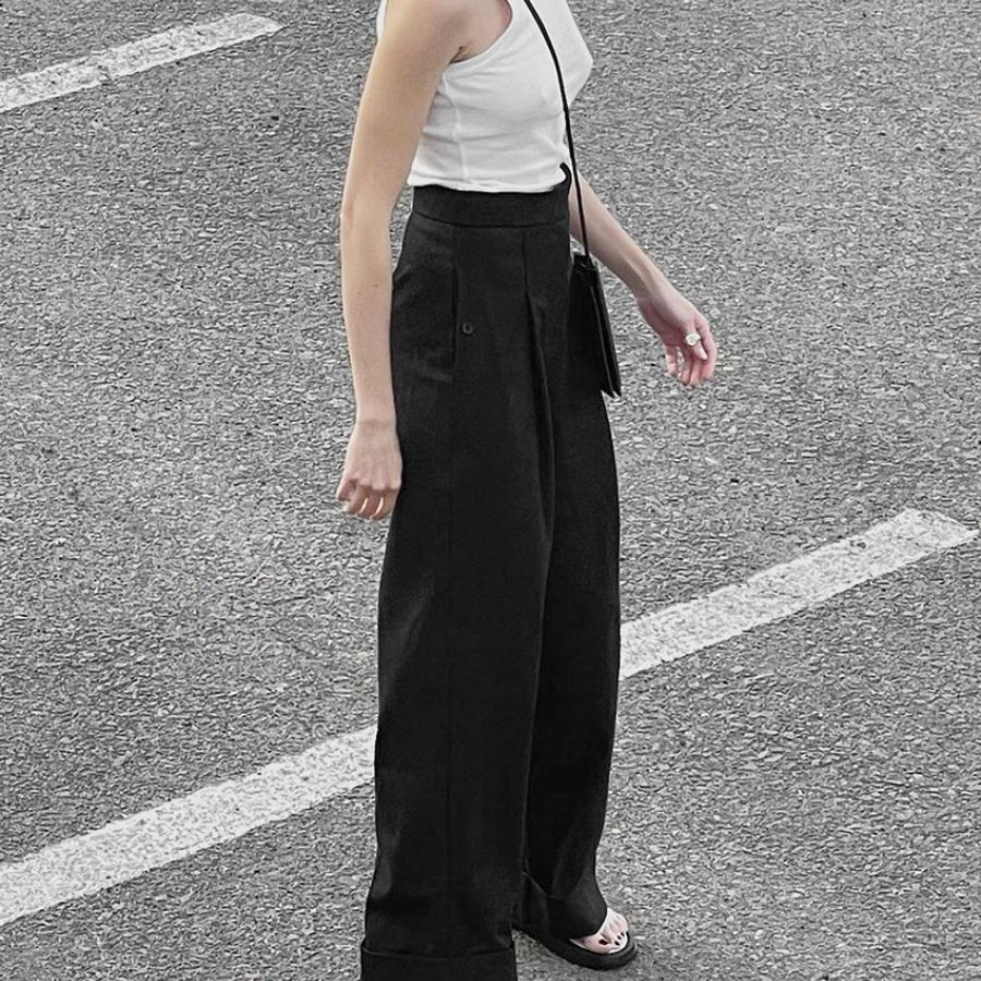 Hot Selling Simple Black Floor-Length Wide-Leg Trousers Commuting Loose High-Waist Draped Suit Pants for Women