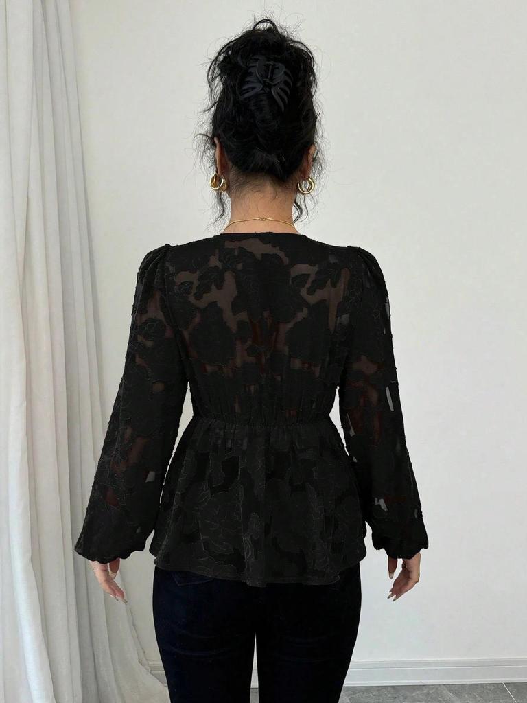 Women's European & American Fashion: Semi-Transparent V-Neck Long Sleeve Shirt for Spring & Autumn