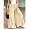 Women Corduroy Cargo Wide Leg Pants Elastic High Waist Casual Loose Multi‑Pocket Flare Trousers For Ladies