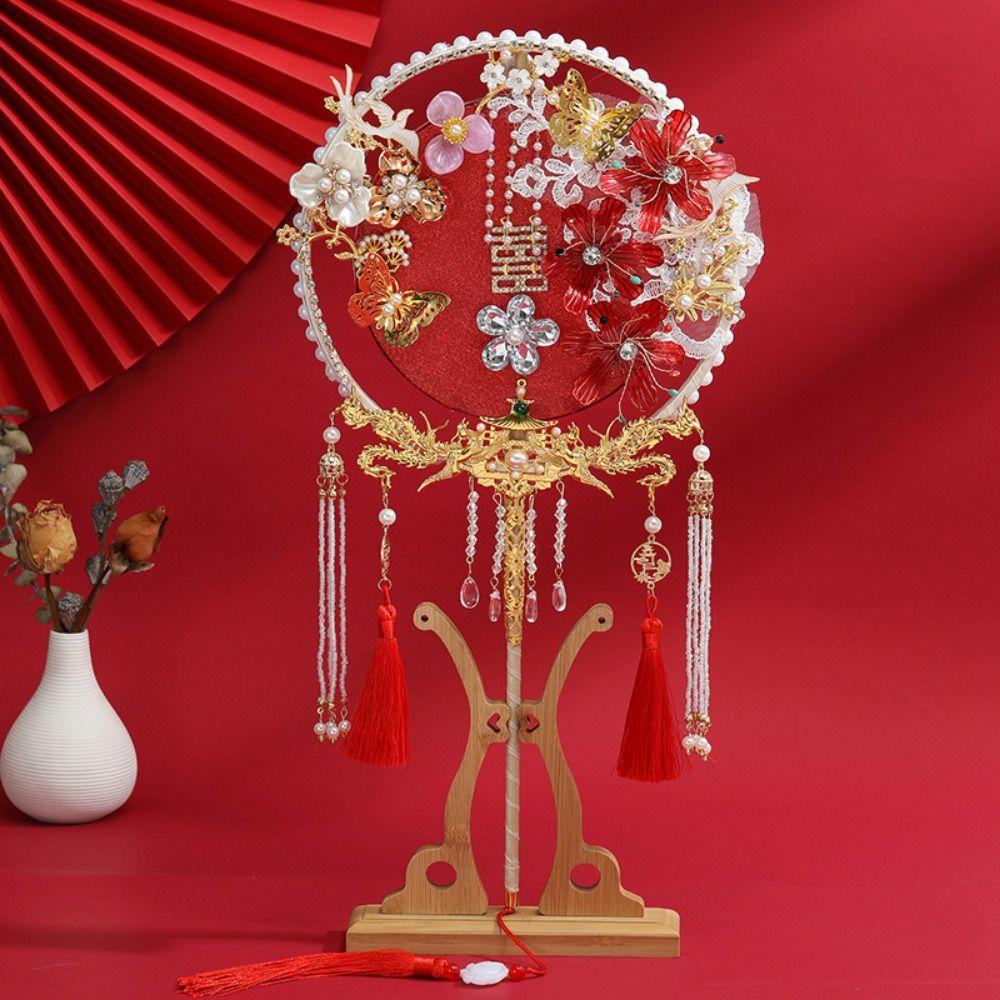 Long Handle Wedding Show Fan Antique Style Decorative Fan Bride Hand Held Fan  for Covering Face