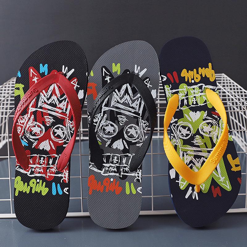 New Flip-flops Men's Summer Trend Outer Wear Flats Personalized Totem Pinch Beach Slippers
