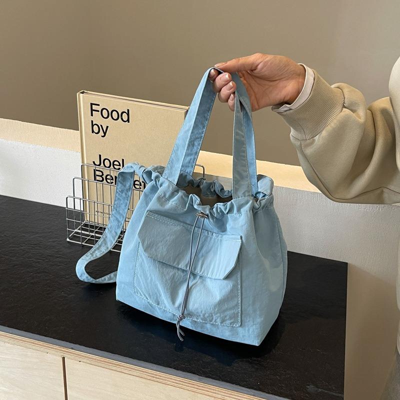 Women's Bag New Solid Color Drawstring Cloth Bag Crossbody Casual Women's Portable Shoulder Bag