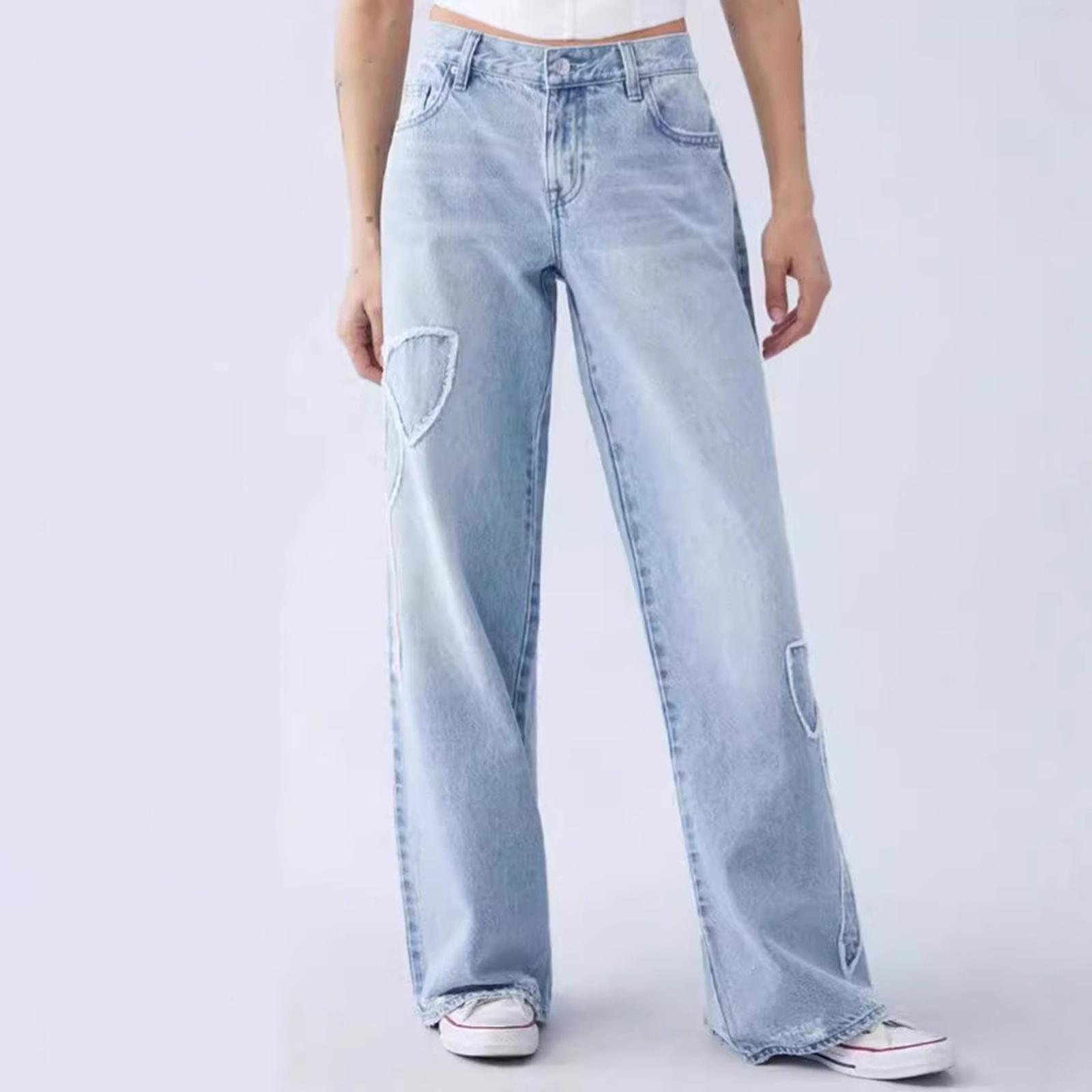 

Женские джинсы средней посадки, эластичные, модные, прямые, джинсовые брюки с карманами S