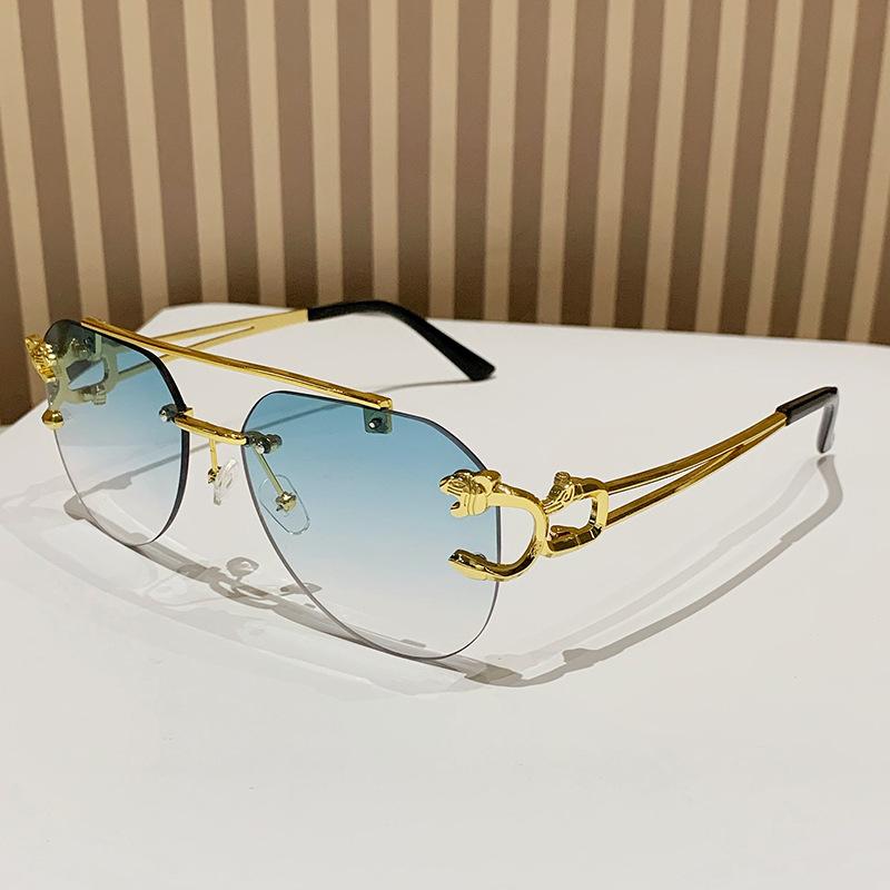 

Солнцезащитные очки Leopard Head без оправы для женщин и мужчин с двойным лучом, персонализированные очки с отделкой в виде жабы Conventional