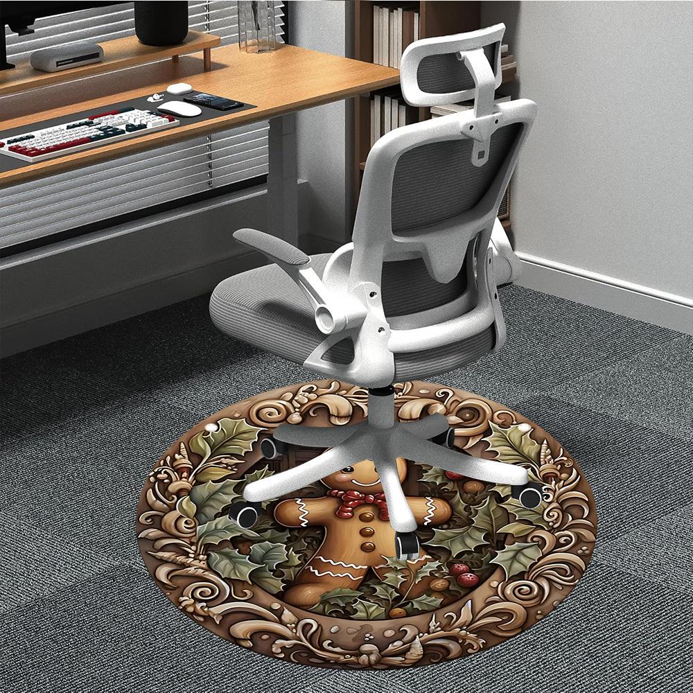 1pc Gingerbread Man Chair Carpet for Office, Indoor Non Slip Washable Polyester Fiber Carpet,