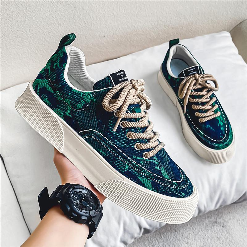 Men's Canvas Shoes Board Shoes Fashionable Versatile Pattern Printed Casual Sports Shoes Casual Comfortable Running Sneakers