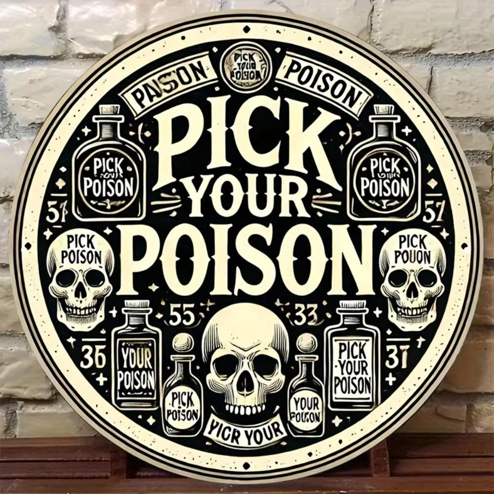 

Gothic Skull Metal Wall Decor 8x8 Round Sign for Bar