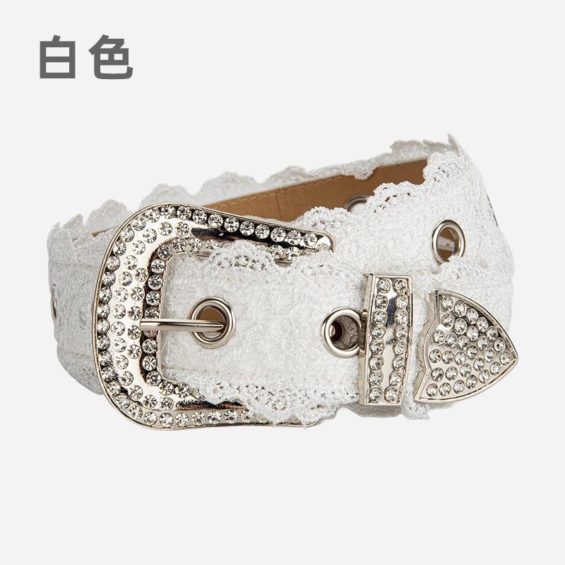 

Stylish Sweet Lace Ladies Belt Decorative Dress Pants Rivet Rhinestone Belt Accessories 105*5cm