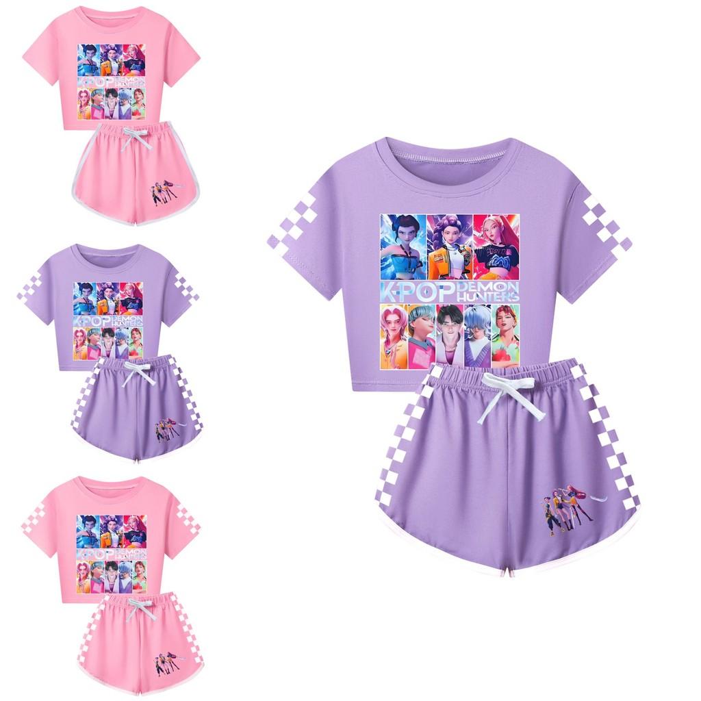 Kpop Cacciatori di Demoni Modello Bambini Manica Corta Pantaloncini Corti Set Pigiama Genitore-Figlio Per Bambini e Adulti