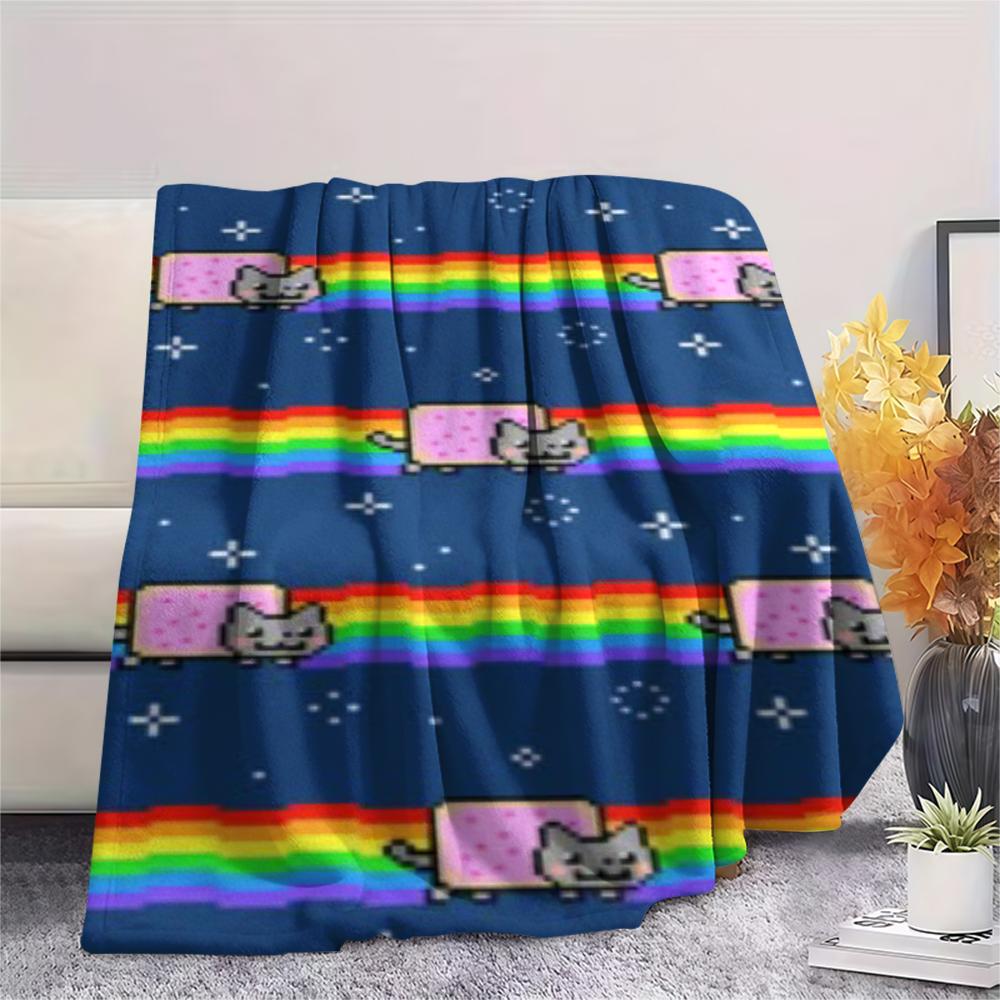 1 Stück Nyan Cat Aufdruck Flanelldecke, Hohe Qualität, Bequem für alle Jahreszeiten, Heimdekoration, Wärme und Komfort, Perfekt für Weihnachtsgeschenke 99