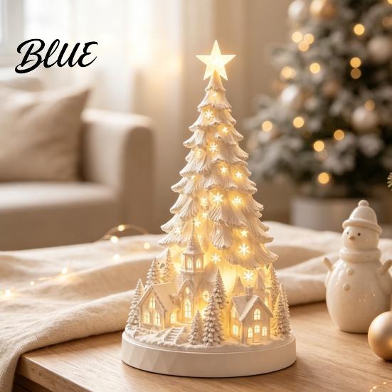 Small Decorative Tree LED Light Up Snowy Christmas Tabletop Decoration, Mini Night Cozy Living Room Accessory Light, Indoor Desktop Holiday Decoration