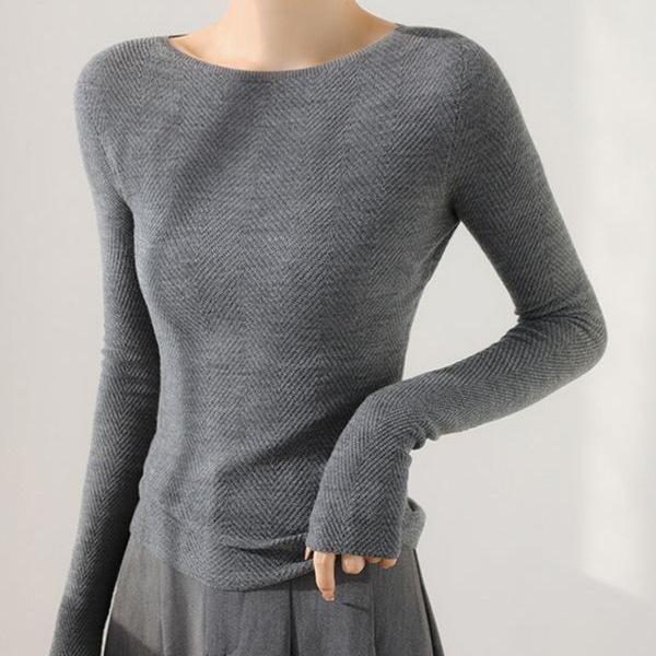 

Women s round neck bottoming tops for autumn and winter S сірий