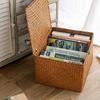 Yellow Seagrass Woven Storage Basket With Lid Desktop Organizer Box For Clothes And Sundries