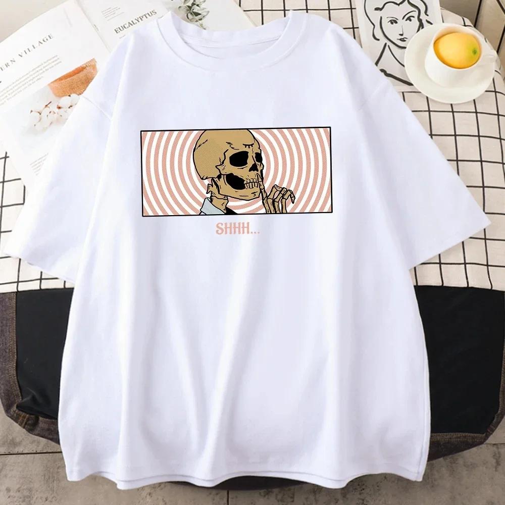 

Keep quiet Skeleton Unisexs Tshirt Clothing Personality Street oversized top Fashion Casual Tshirt Unisexs cotton short sleeves S