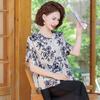 LANGSHA Mid-Aged Women's Floral Cotton Linen Short Sleeve Top