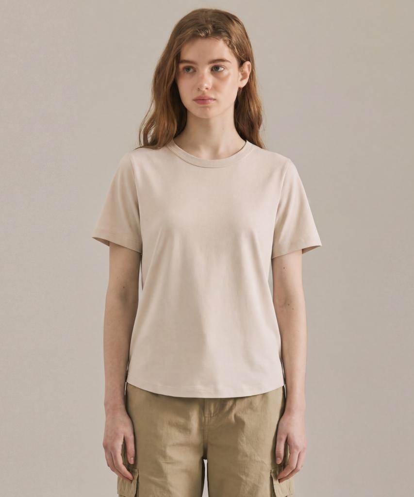 BASIC HOUSE Women'S Premium 40-Count Round Neck Short Sleeve T-Shirt Beige Lats0211