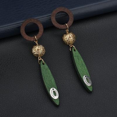 New Vintage Hollow Gold Color Ball Drop Earrings Round Wood Earrings For Women Brincos Pendientes