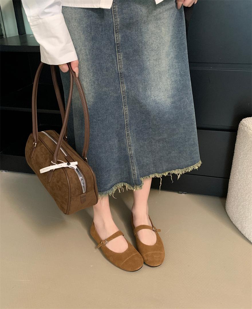 

Comfortable soft sole round head square head Mary Jane shoes women s shoes spring and autumn leather one-word belt retro skirt single shoes 39 верблюд