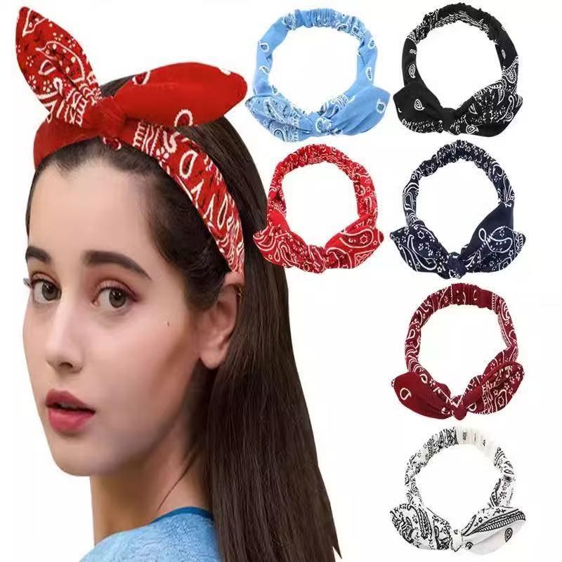 Cross-Border Rabbit Ear Knot Elastic Headband for Women