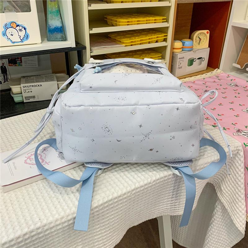 Cute Starry Print Backpack for Women, Lightweight School Bag with Front Mesh Pocket and Side Pockets