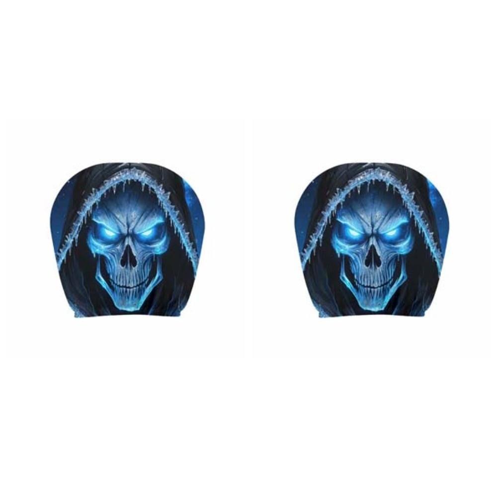 1pair Universal Fit Skull Headrest Cover Vivid Flat Print Gothic Seat Protector Daily Commute