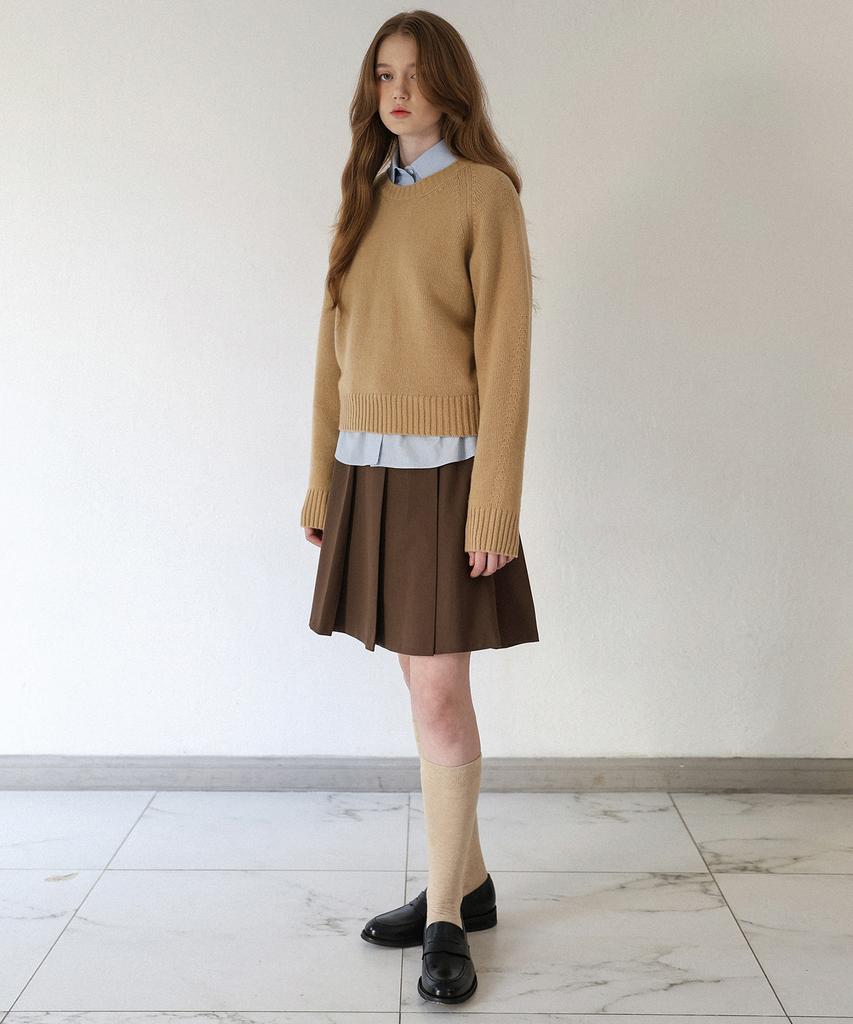 STAY WITH ME Fine Wool Crew Neck Knit (Camel)
