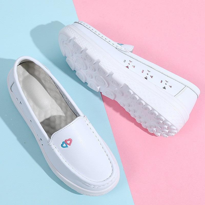 Leather Nurse Shoes Women's Spring Summer Soft Sole Hollow Breathable Deodorant Non-slip Medical Shoes One Piece In Stock