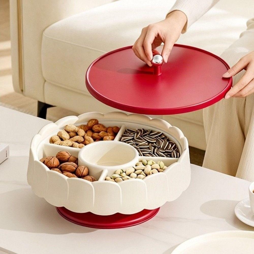 Red Snack Serving Tray with Lid Fruit Plate Multifunctional Candy Box  Spring Festival