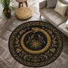 Golden Ouroboros Snake Round Rug Gothic Black and Gold Baroque Carpet Floral Details Gothic Symbolic Circle Rug Home Decor
