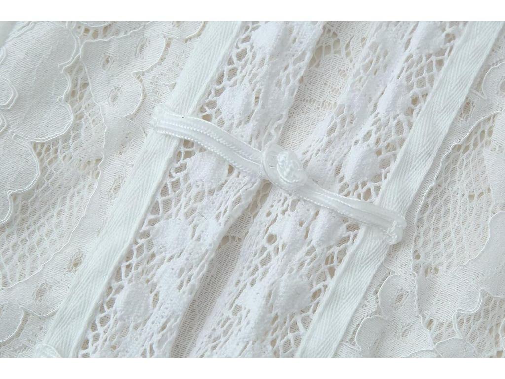 European & American Style Frog Button Lace Crochet Stand Collar Women's Shirt