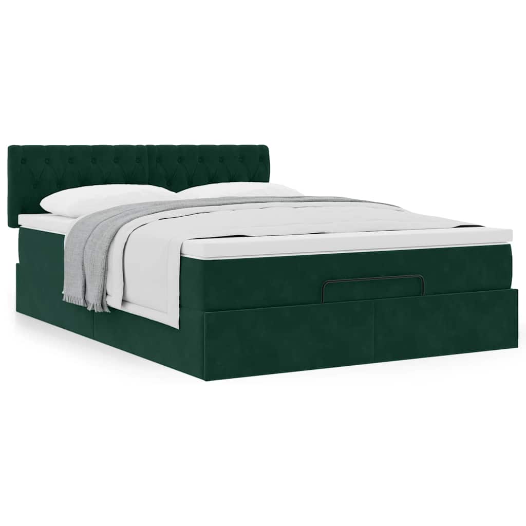 Ottoman Bed with Mattress Dark Green 140x190 Cm Velvet