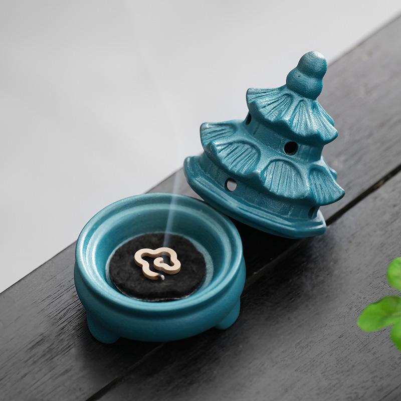 Meditation Home Decor Pagoda Incense Burner Set for Cone Stick Backflow Aromatherapy Yoga Zen Gift