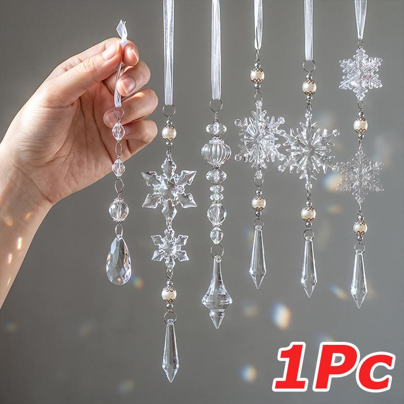 1PC Snowflake Pendants New Year Ice Crystal Shape Home Decor Tree Decoration Christmas Transparent Xmas Gifts Hanging Drop Party