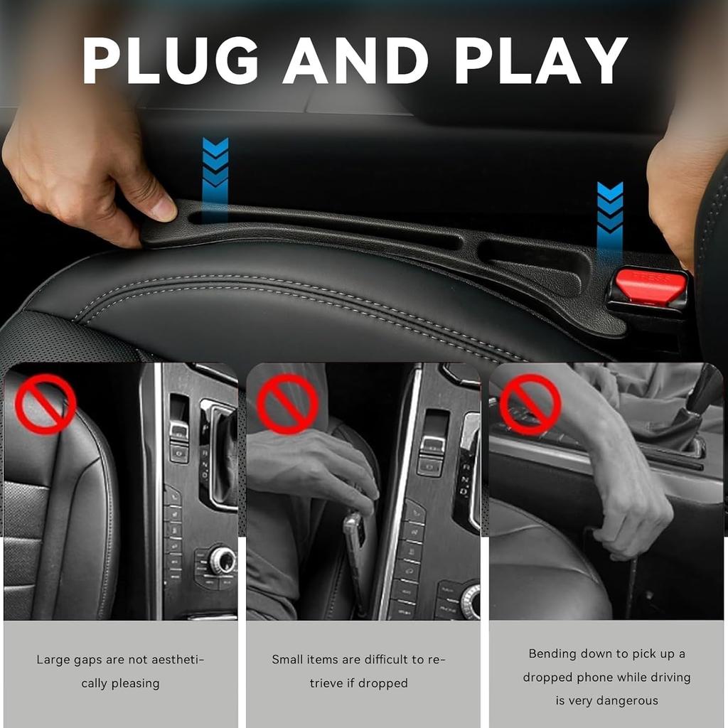 2PCS Car Seat Gap Filler Organizer, No Drop Seat Guard For Cars & SUVs, Automotive Trays & Bags, Car Seat Gap Fillers With Seat Belt Holes, Stopping