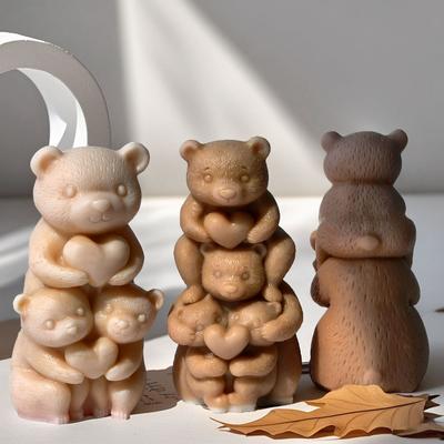 3D Stacking Bears Aroma Candle Silicone Mold DIY Love Bear Gypsum Resin Molds Handmade Soap Candle Making Supplies