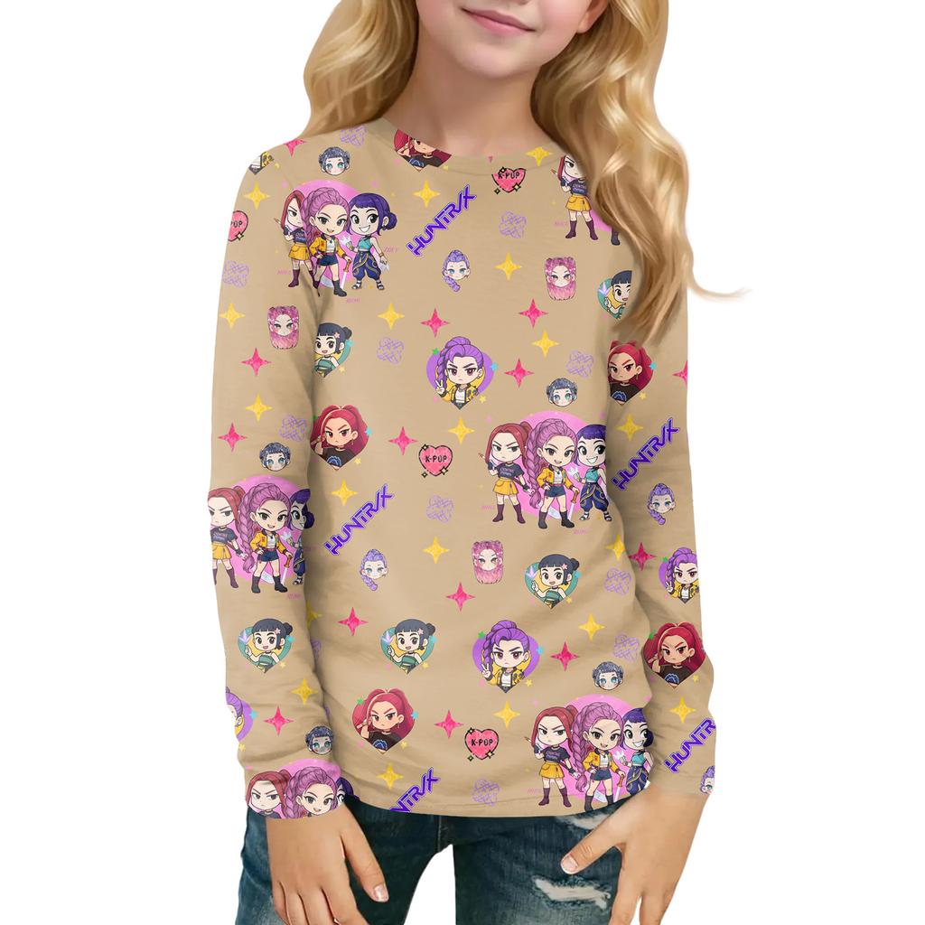 Children's Witch  Printed Long Sleeved Round Neck Top With Floral Print For Daily Casual T-shirt