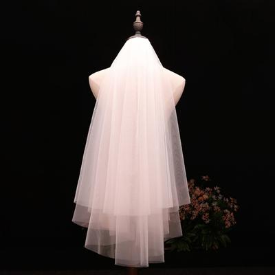 2 Tiers Bridal Veil Cut Edge Short Elbow Length Sheer Tulle Illusion Veils for Wedding Cosplay Party Photo Props