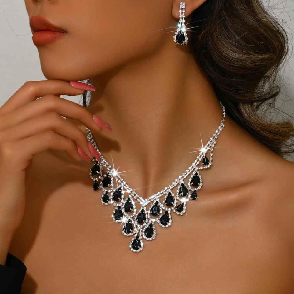 Water Drop Pendant Inlay Rhinestone Jewelry Set Shining Women Jewelry Set  Jewelry Accessories