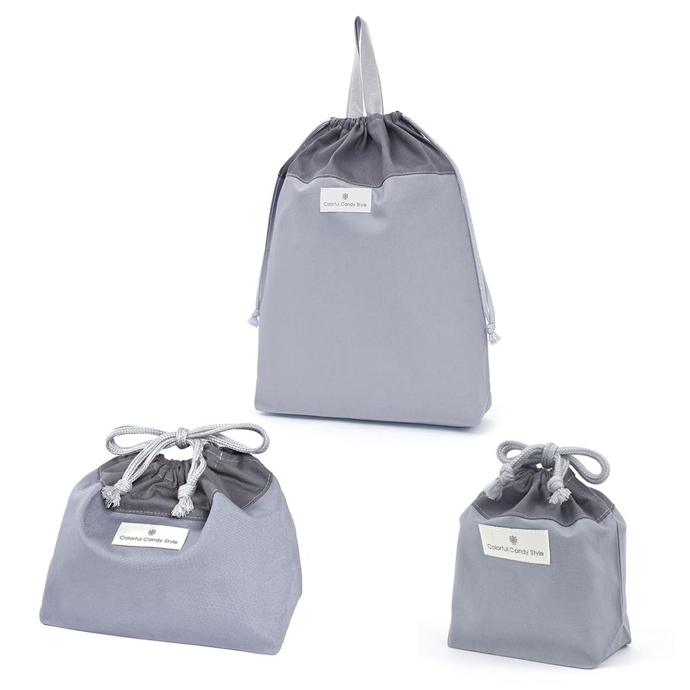 COLORFUL CANDY STYLE Drawstring Bag Set Lunch and Cup Grayish Entrance Stylish and Cool for NU603300 3-Piece (Gym Bag, Bag, Bag) Blue, Kids'
