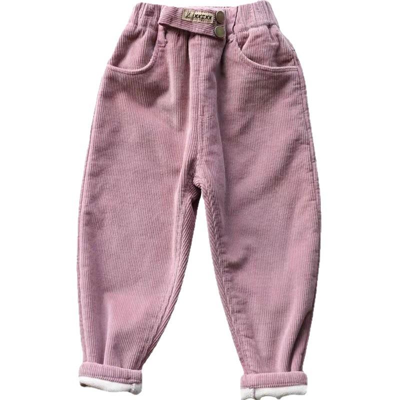 Girls Winter Thickened Corduroy Pants Fleece Lined Warm Casual Trousers For Kids