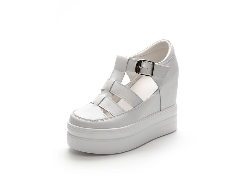 

Модные 11 см новые женские сандалии удобная обувь пряжка модные летние туфли с круглым носком на платформе танкетка высокие скрытые каблуки женские дышащие 33 белый