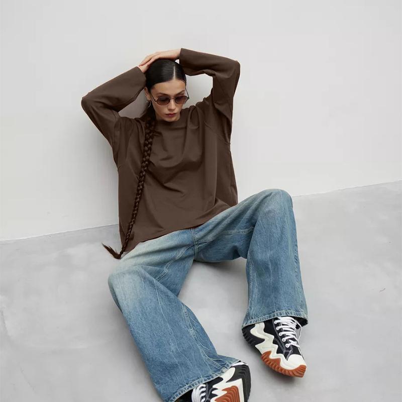 Basic Casual O-neck Cotton T-Shirts Women Autumn Long Sleeves Loose Tops Oversized Soft Versatile Solid Color Pullover