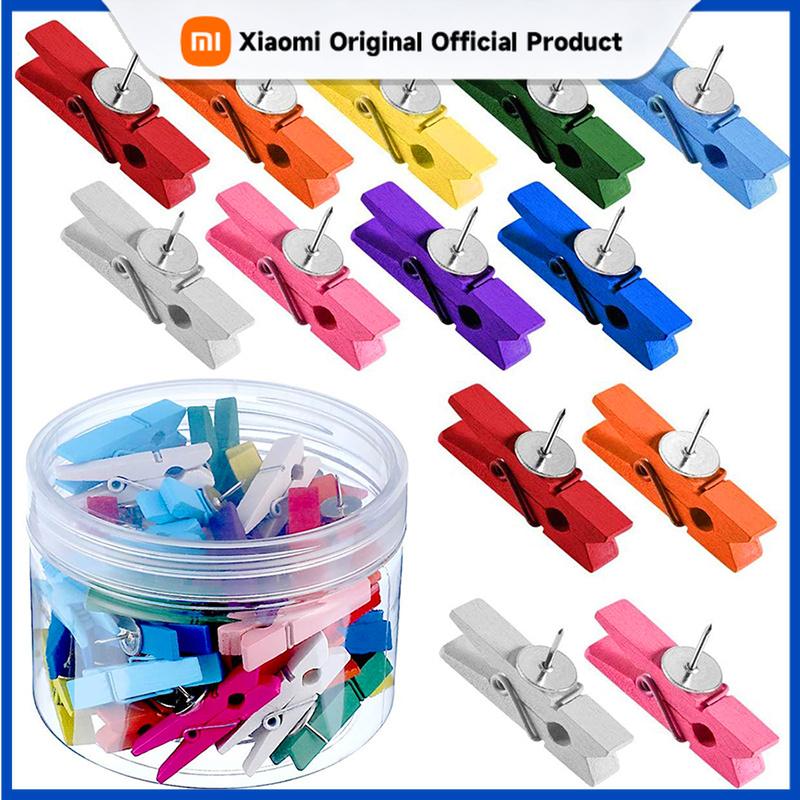 Xiaomi 50Pcs/20PCS Wooden Clips Push Pins Tacks Decorative Photo Clips Supplies Office School Stationery Binder