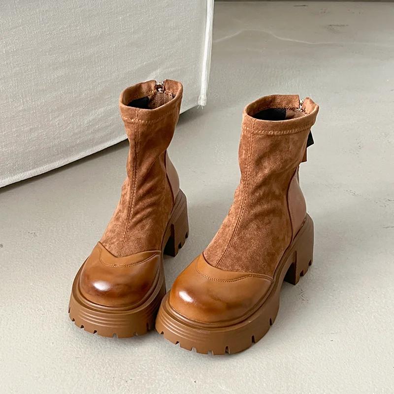 Women'S Ankle Boots Flats Platform Suede Sport Shoes  Fashion Goth Winter Boots New Trend Walking Dress Chelsea Ladies Boots