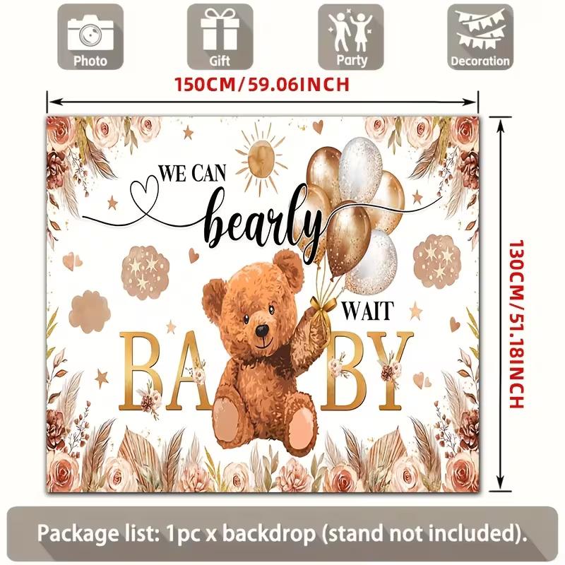 2D Gold Brown Bear Baby Shower Backdrop We Can Bearly Wait Banner
