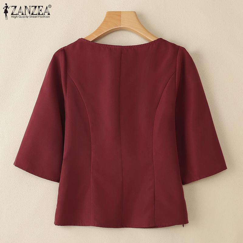 ZANZEA Lässige Damen-Bluse mit O-Ausschnitt und einfarbigen 3/4-Ärmeln
