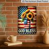 2D Flat 1pc Vintage American Flag & Sunflowers Metal Wall Decor - Rustic Farmhouse Decoration with GOD BLESS Mason Jar - Distressed Vintage Look