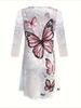 Sommer mote for kvinner Butterfly Print Kjole Rundhalset Uformell kjole Løs kjole Dameklær
