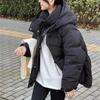 Women's Autumn Winter Down Jacket Short Hooded Single Breasted Loose Adjustable Waist Straight Tube White Duck Down Coat
